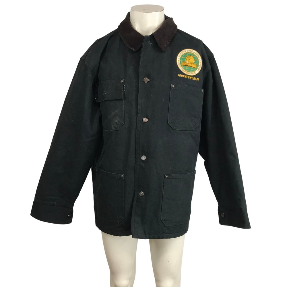 UNION LINE Canvas Blanket Lined Journeyworker Black Jacket Large Corduroy Collar